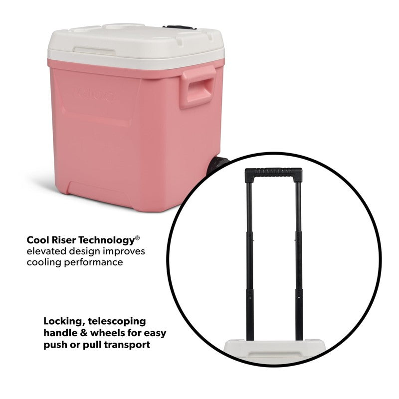 60 QT Laguna Ice Chest Cooler with Wheels, Coral Pink2