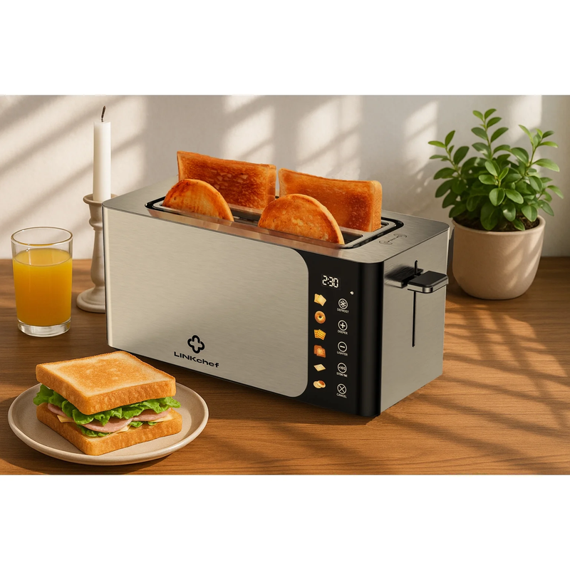 4 Slice Touchscreen Toaster Extra Wide 1.5in Slots Stainless Steel Timer Defrost8