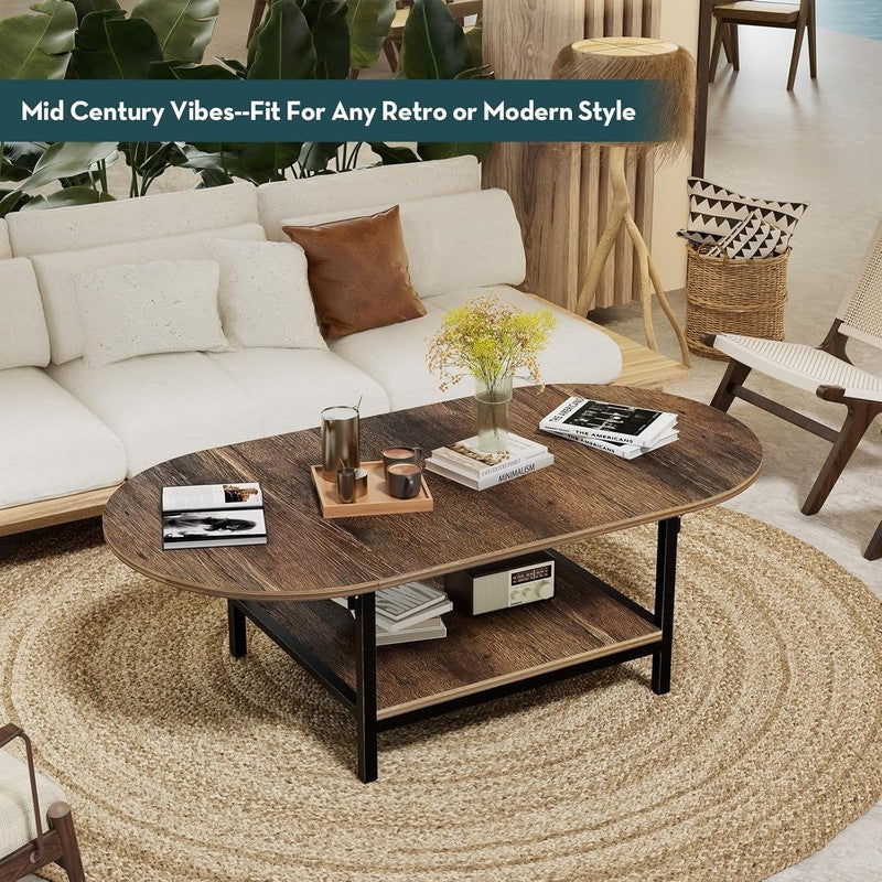 Square 2 Tier Folding Coffee Table, Dark Brown, Mid Century Modern4