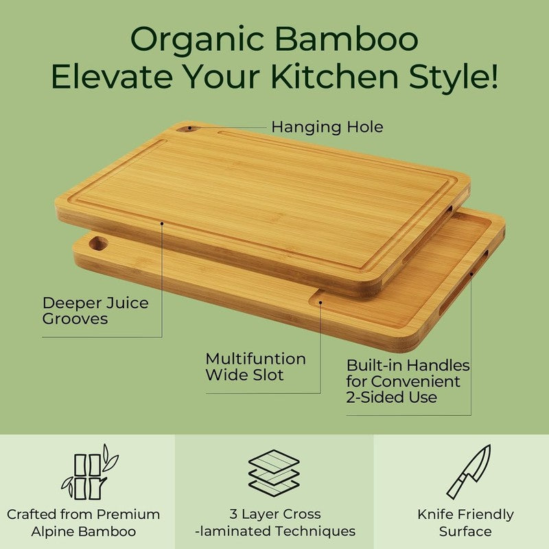 Bamboo Cutting Board Set of 3 with Juice Groove, Reversible Kitchen Boards3