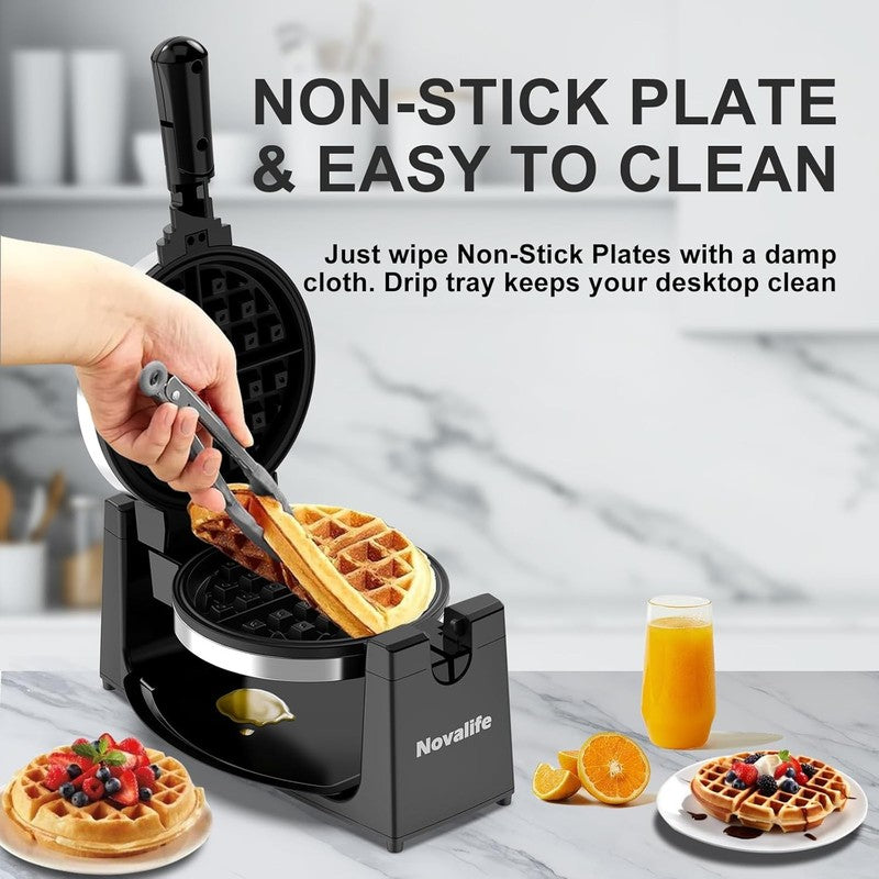 Rotating Belgian Waffle Maker 180° Flip Nonstick Iron Adjustable Browning Steel4