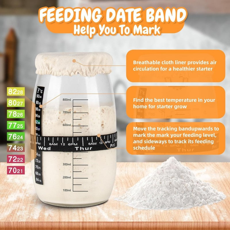 Complete Sourdough Starter Kit 35oz Jar, 15PCS Baking Supplies, Silicone Baskets7