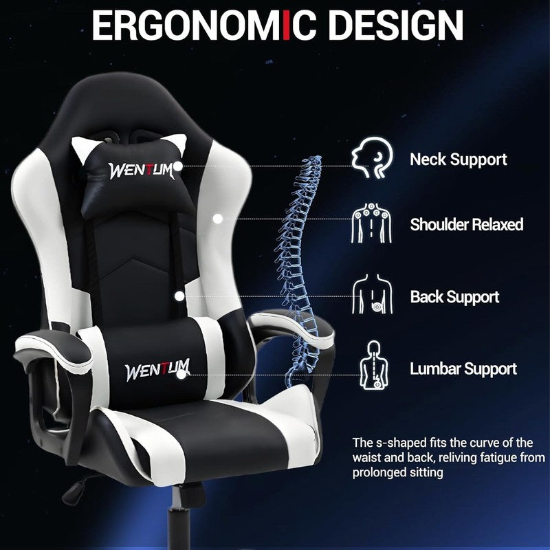 Ergonomic Massage Gaming Chair for Kids Adults, Comfy PU Leather Office Desk Cha3