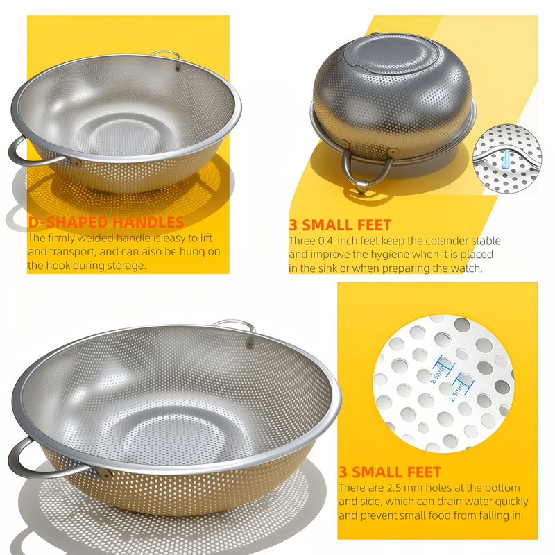 3 Pack Stainless Steel Colander Set (1 3 5Quart), Colanders & Food Strainer, Str1