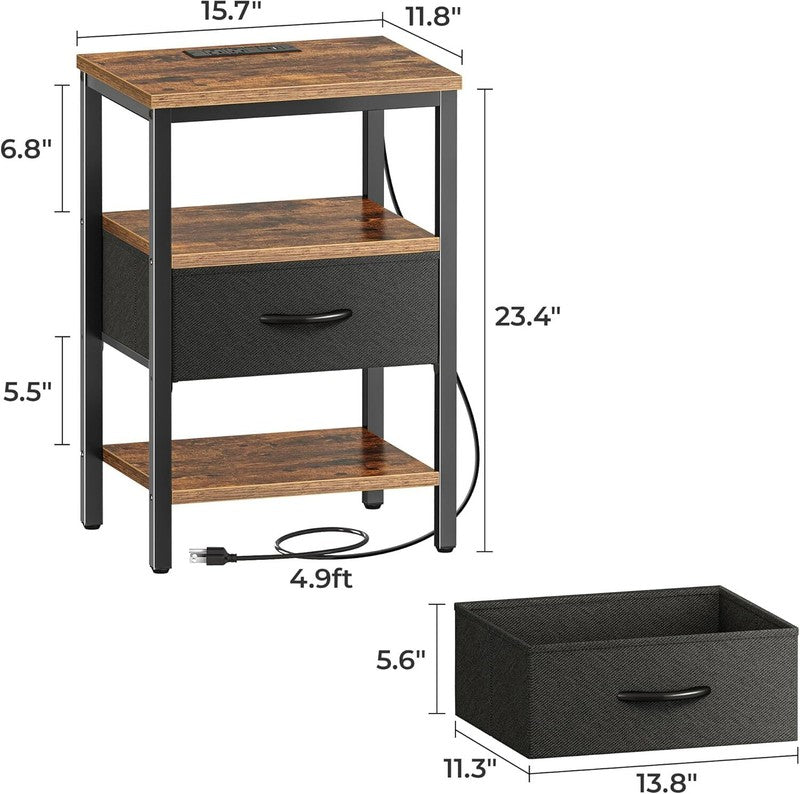 Nightstand with Charging Station, Bed Side Table with Adjustable Fabric Drawer2
