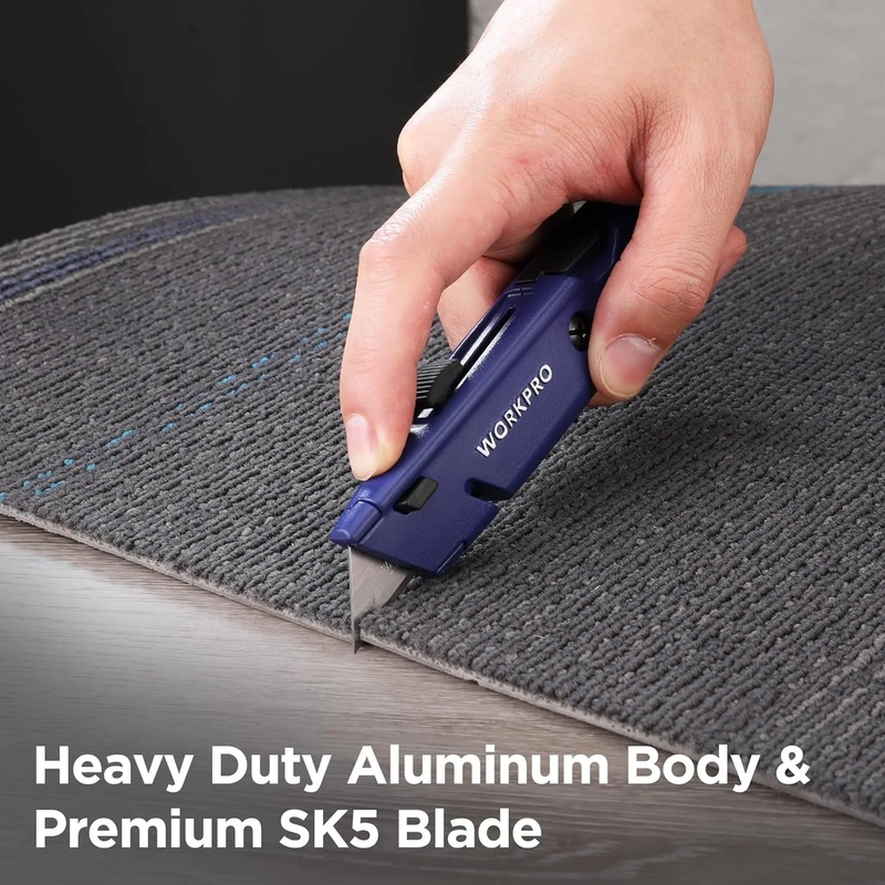 Retractable Box Cutter Utility Knife w/ Blade Storage Heavy Duty Aluminum Blue3