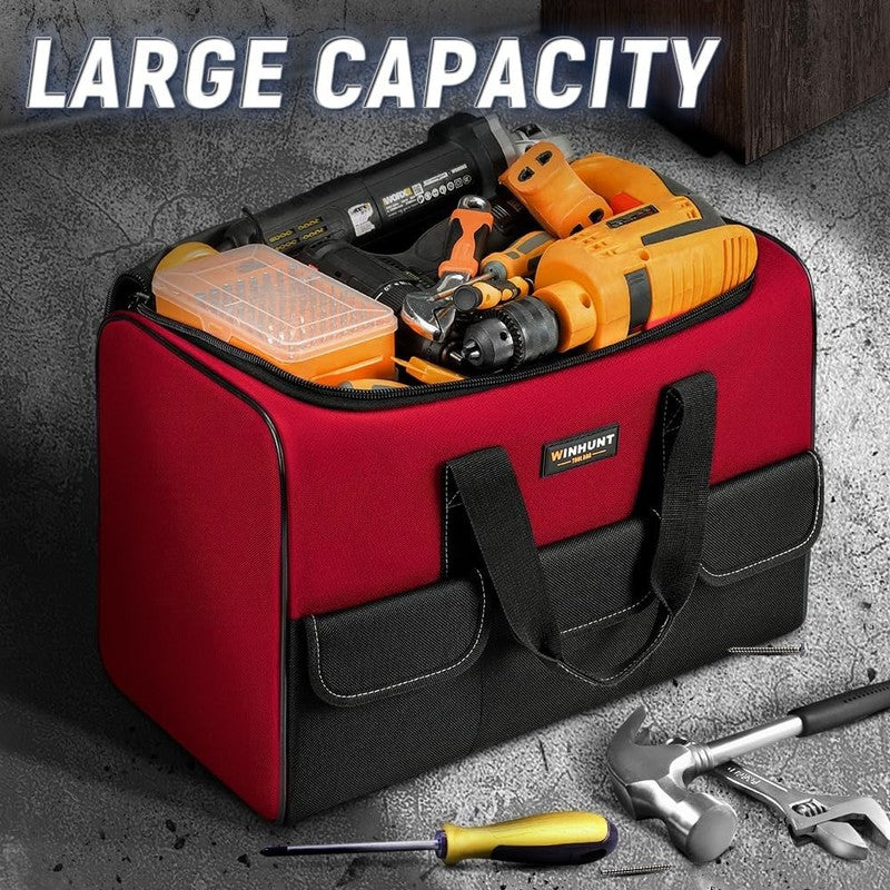 17" Tool Bag for Men 6-Pocket Waterproof Organizer Red & Black Double Zipper5