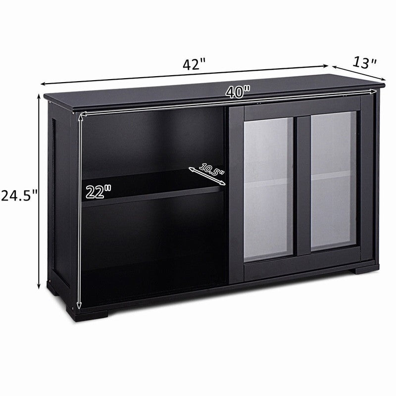 Black Kitchen Sideboard Buffet Storage Cabinet with Glass Sliding Doors1