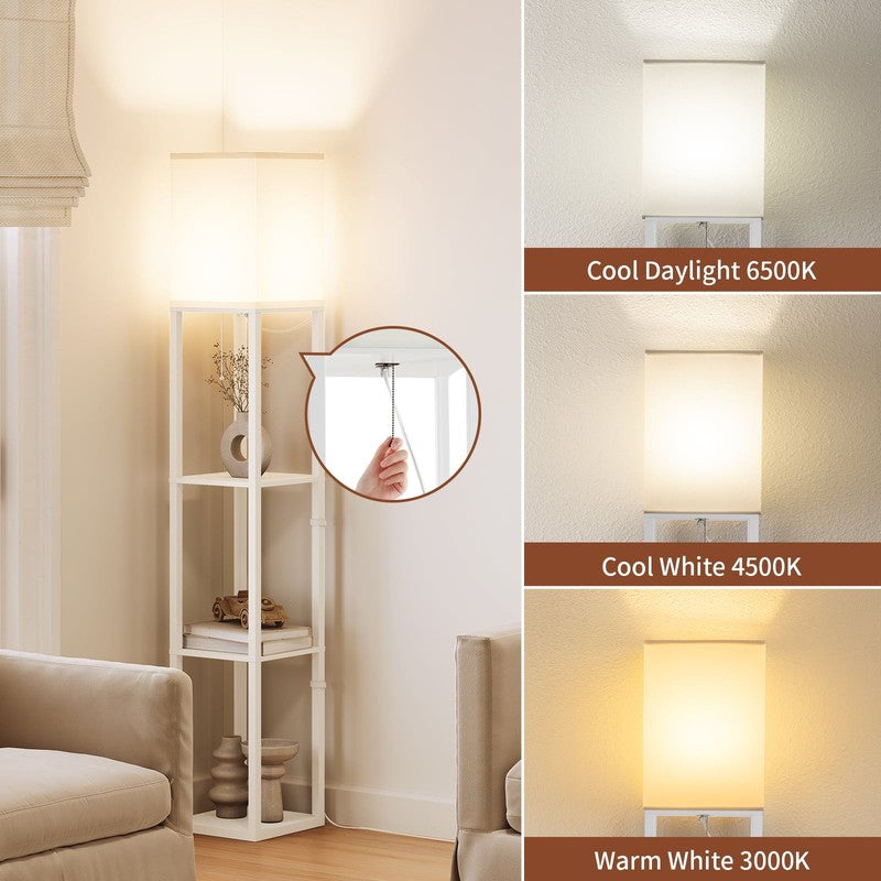 63" White LED Floor Lamp with Shelves, Modern Standing Lamp w/ Storage5