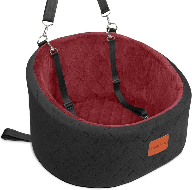 Dog Car Seat Small Dogs up to 30lbs Memory Foam Washable Anti Slip Black/Red10