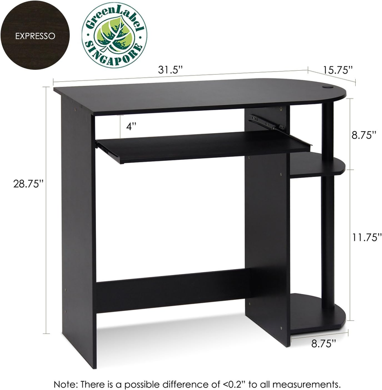 Simplistic Easy Assembly Computer Desk, with Keyboard Tray, Espresso/Black2