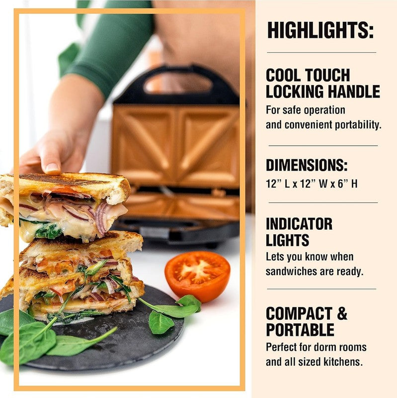 Nonstick Panini Press Sandwich Maker – 2 in 1 Grill for 2 Sandwiches 4