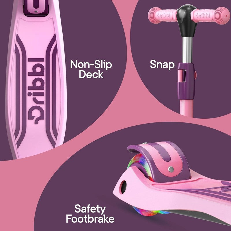 3 Wheel Kids Scooter Lean to Steer Adjustable Handlebar Wide Deck Purple/Pink5