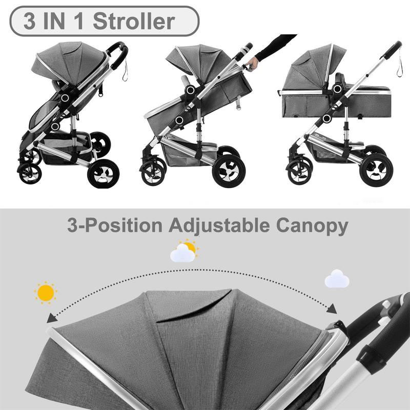 3-In-1 Convertible Baby Stroller with Big Seat and Adjustable Canopy, 24 Pound, 4