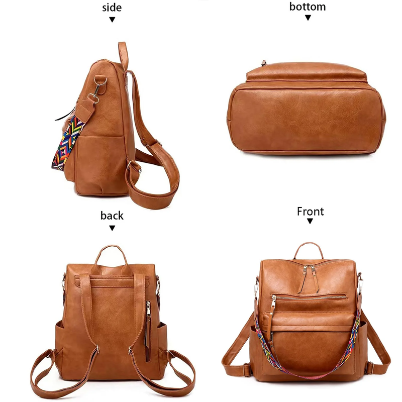 Fashion Waterproof Backpack Purse Women Convertible Bag Brown4
