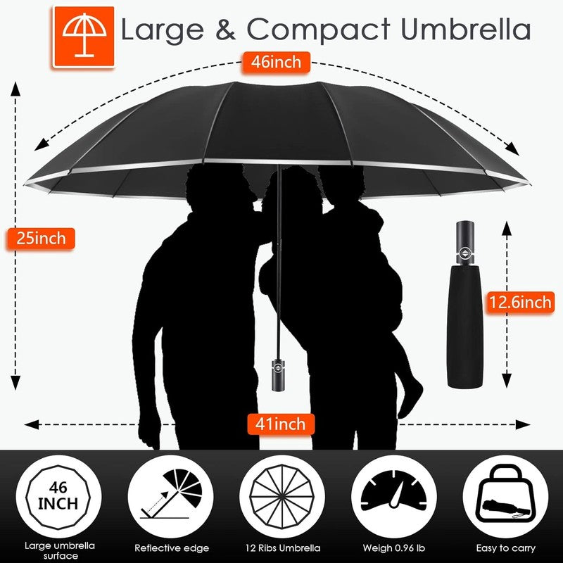 Inverted Umbrella   Large Windproof for Rain & Sun, Compact Reverse with Reflect2