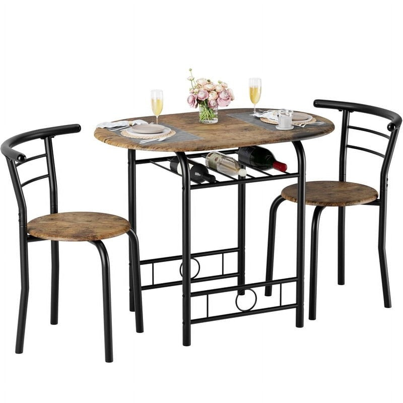 3 Piece Wood and Metal Dining Set, Small Dining Table for 2 ,For Living Room, Di6