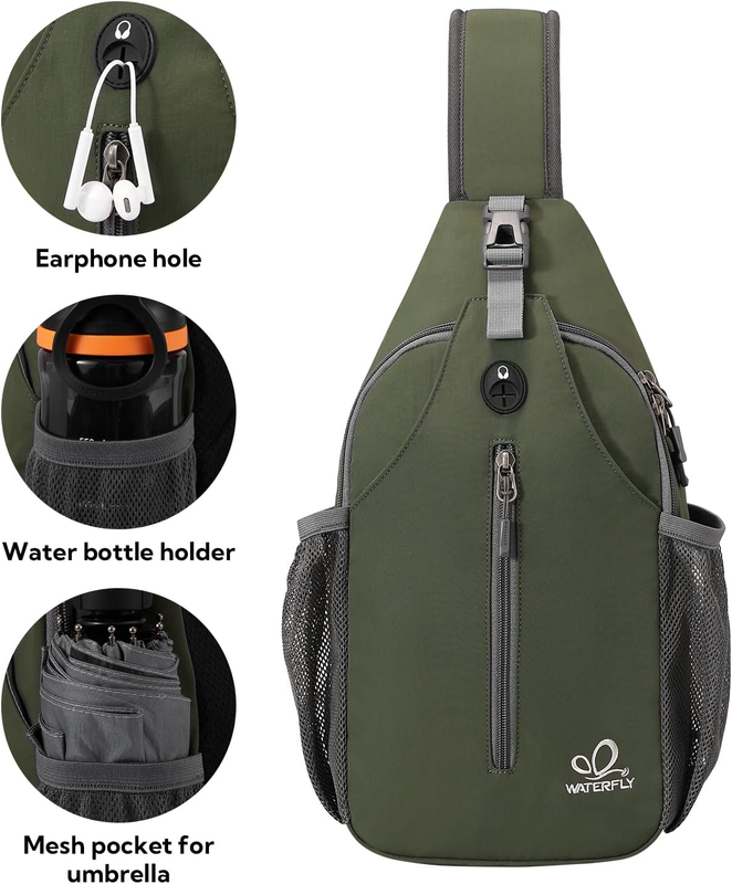 Dark Green Crossbody Sling Backpack Travel Hiking Chest Bag Daypack3