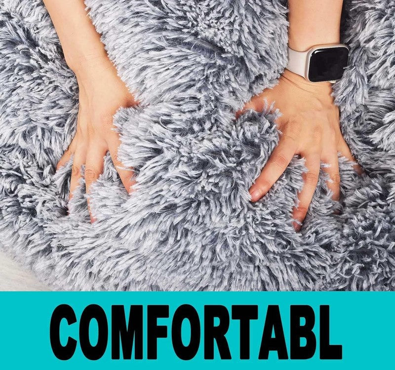 Fluffy Stuffed Animal Storage Bean Bag Cover Faux Fur Gray6