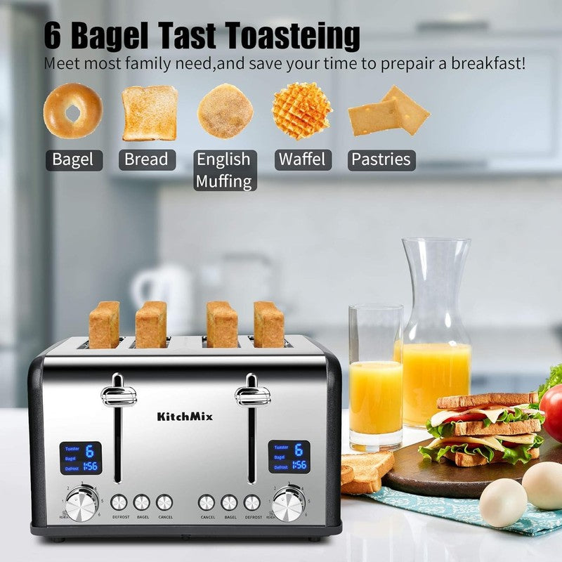 4 Slice Toaster Gray - Stainless Steel, LCD Timer, Wide Slots, Dual Screen2