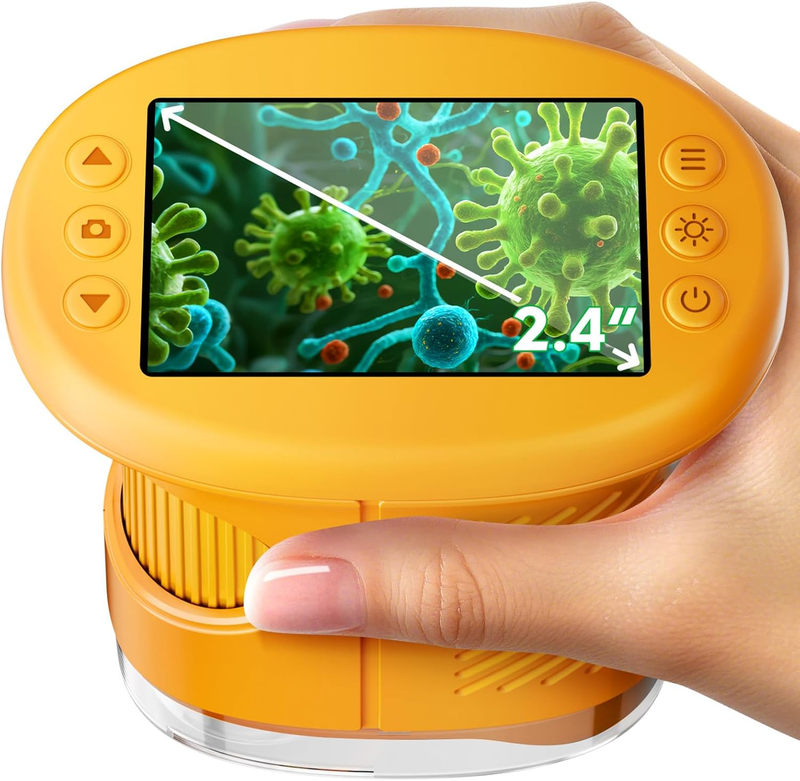 Kids 1000X Handheld Digital Microscope 4K 2.4" Display w/ 12 Slides – Orange9