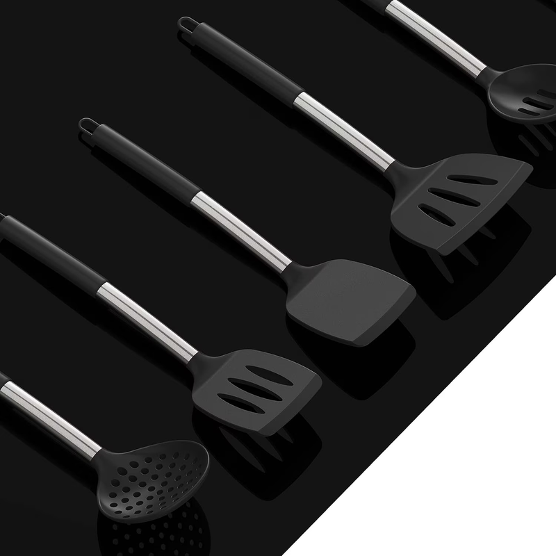 Silicone Cooking Utensils Set Heat Resistant Kitchen Tools Black5