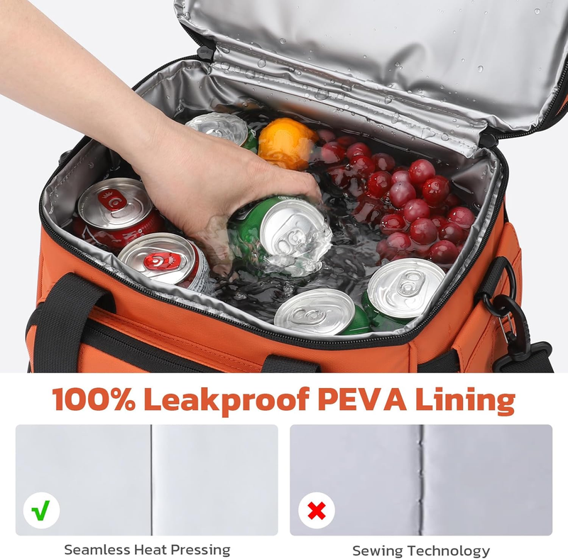 20L Expandable Double Deck Insulated Lunch Bag Orange Cooler4