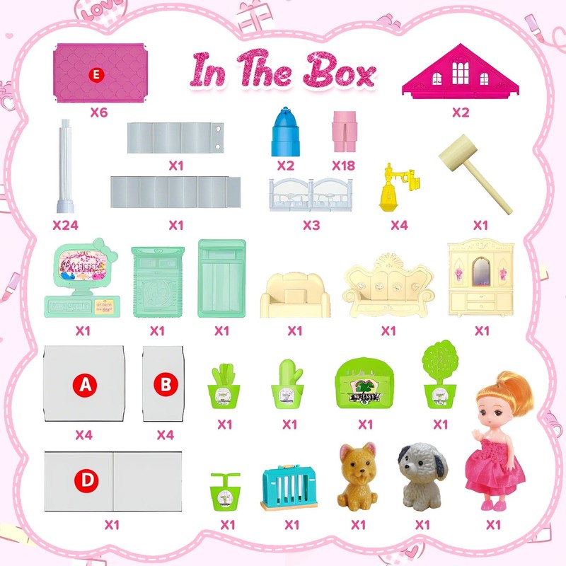 Dollhouse Kit for Girls 4 Rooms, 98PCS Building Toy for Ages 3–6, Birthday Gift1
