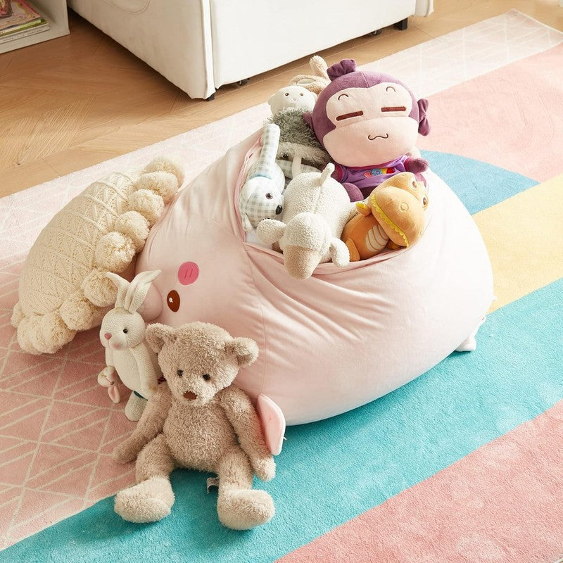 Stuffed Animal Storage Bean Bag Cover Kids Pink Pig Toy Organizer Large8