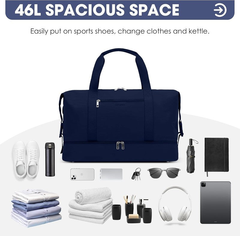 21in Women Weekender Duffle Bag 2Pc Canvas Leather Carry On Shoe Compartment5