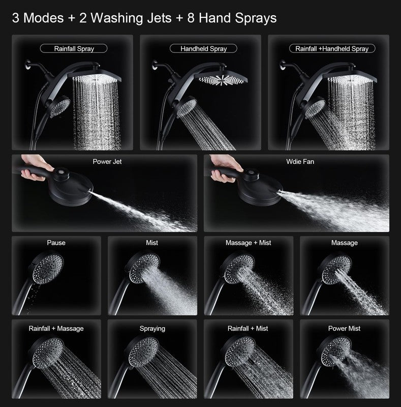 High Pressure Rain Shower Head w/ Handheld 10-Spray Combo Detachable Jets1