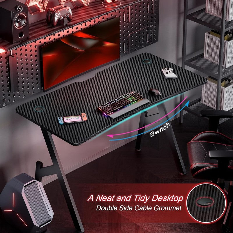 47" Gaming Desk with Cup Holder & Headphone Hook   Ergonomic Carbon Fiber Design5