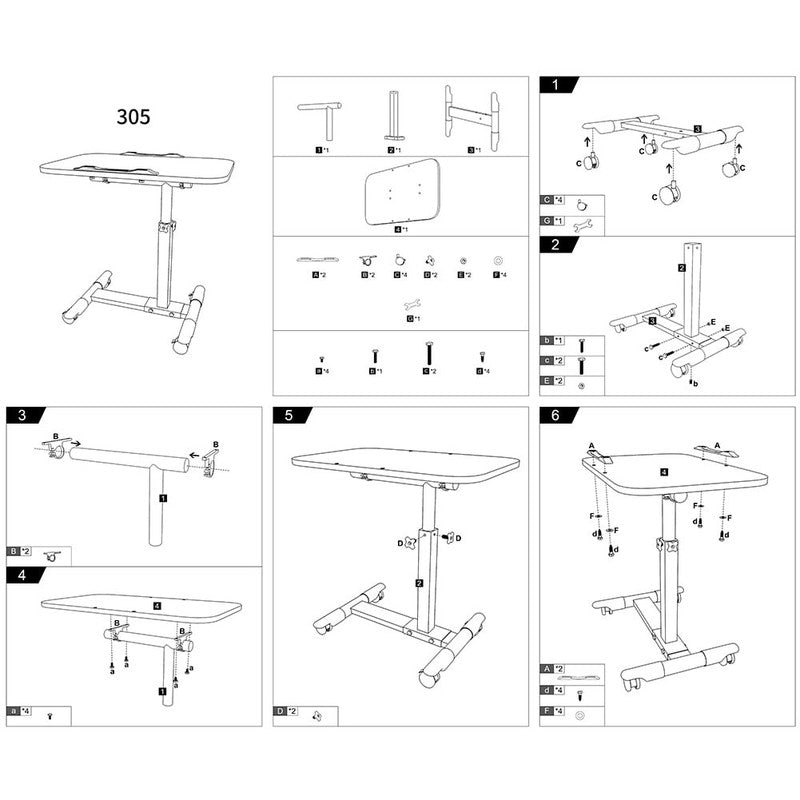 Home Medical Overbed Table, Hospital Bedside Table with Tilting Desktop and Whee3
