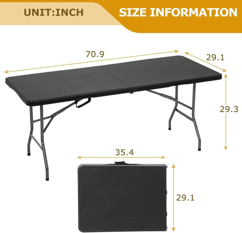 6Ft Folding Tables,Plastic Resin Table with Collapsible Alloy Steel Frame,Plasti2