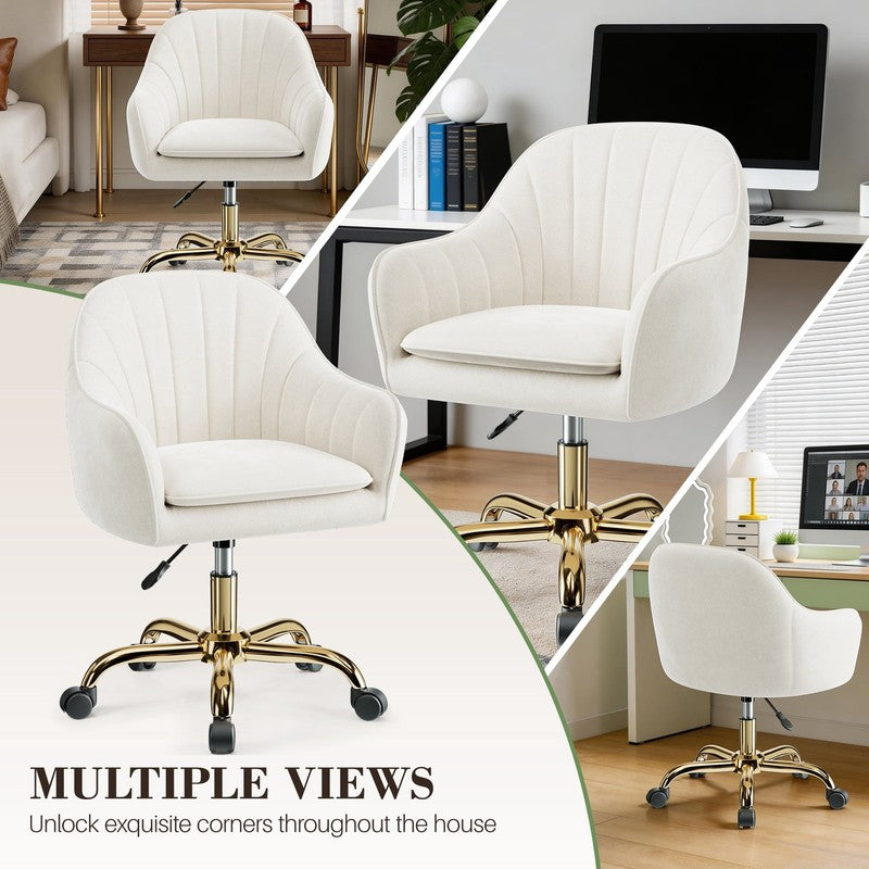Office Desk Chair with Padded, Velvet Vanity Chair with Back and Wheels, Comfy H6