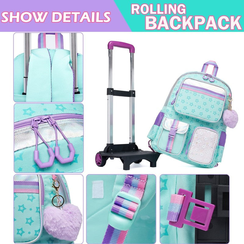 Kids Rolling Backpacks for Girls with Wheels Roller Trolley Backpack for Element4