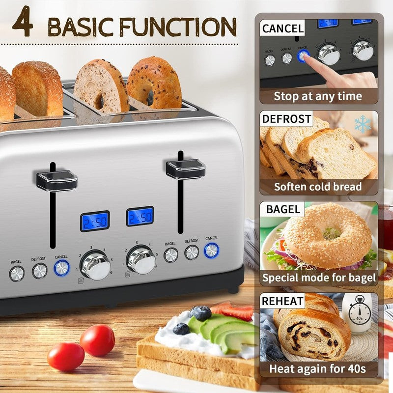 4 Slice Toaster Silver Metallic - LCD, Dual Control, Bagel, Defrost, 6 Shades2