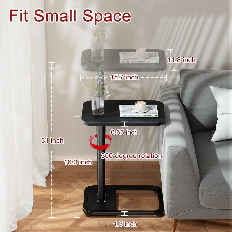 C Shaped Tv Trays Living Room End Table End Stand, Black Minimalist Wooden C Tab1