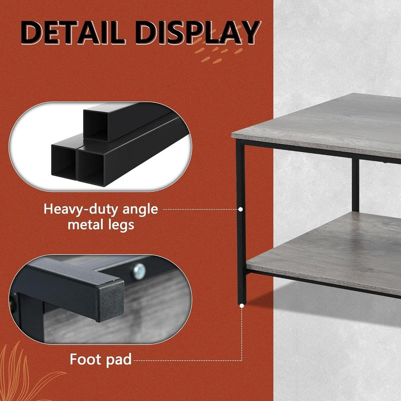 2 Tier Grey Oak Coffee Table with Storage, Wood & Metal, Living Room Table4