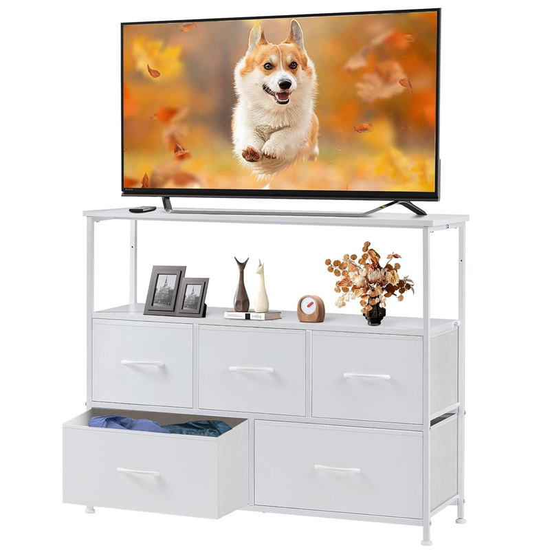 TV Stand Dresser 5 Fabric Drawers Media Console 45" TV Compact Storage Unit9
