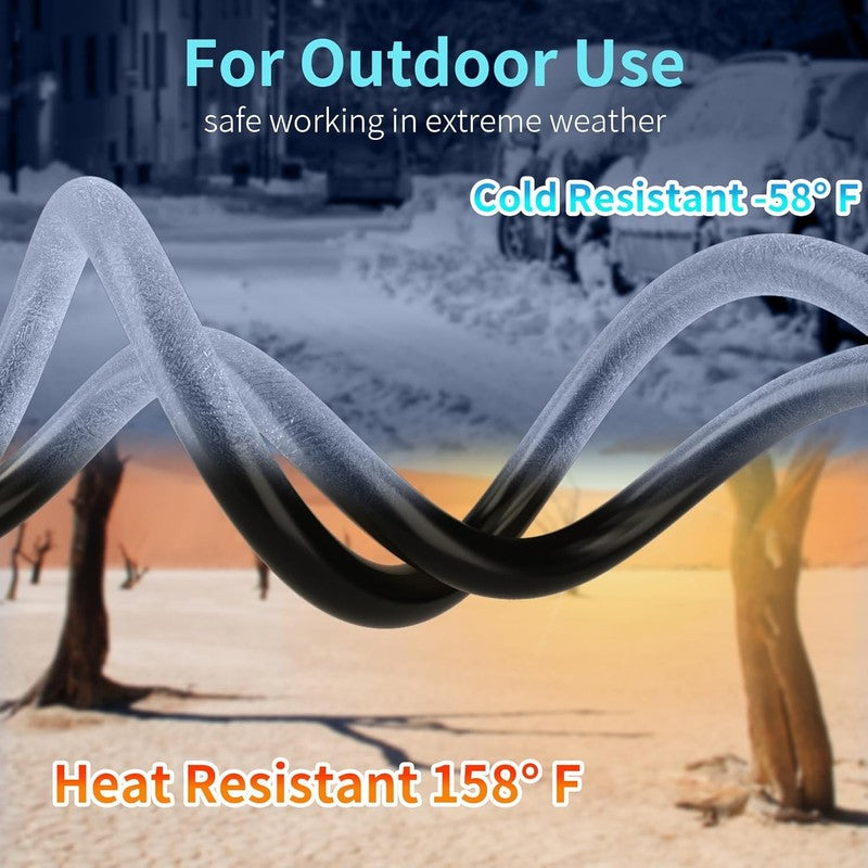 15FT 16/3 Outdoor Extension Cord 3 Outlet 3 Prong Black Waterproof ETL5