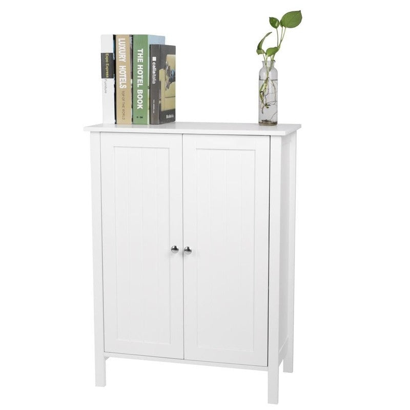 White Wooden 2 Door Bathroom Cabinet Storage with 3 Shelves Free Standing11