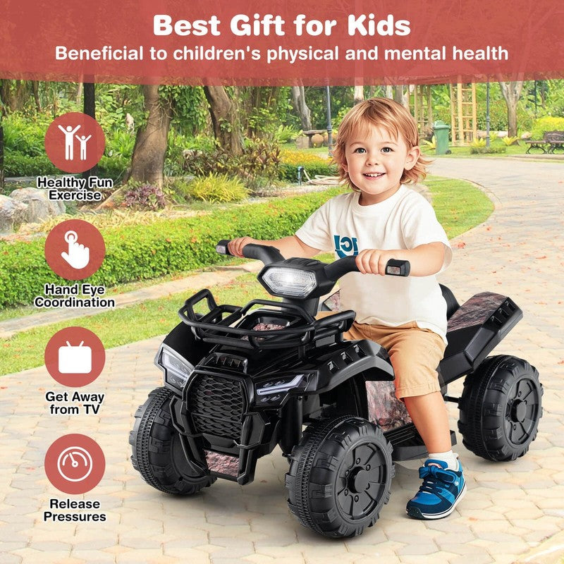 6V Electric Kids Toy Car Black with Music, Story & USB Front Storage Basket6