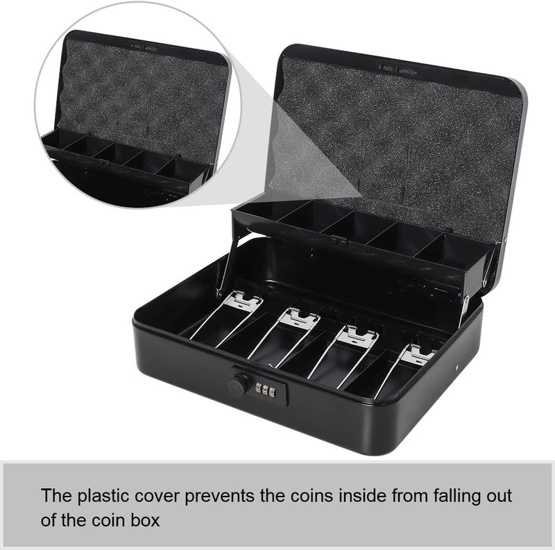 Locking Large Metal Cash Box with Money Tray, Money Box with Combination Lock, B7