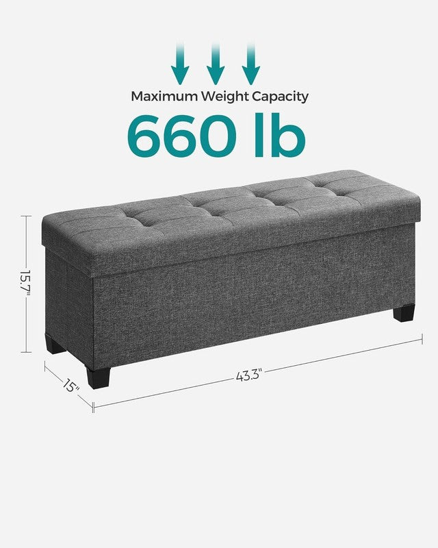 Foldable Storage Ottoman Bench Foot Rest 43'' Bedroom Living Room Slate Gray1