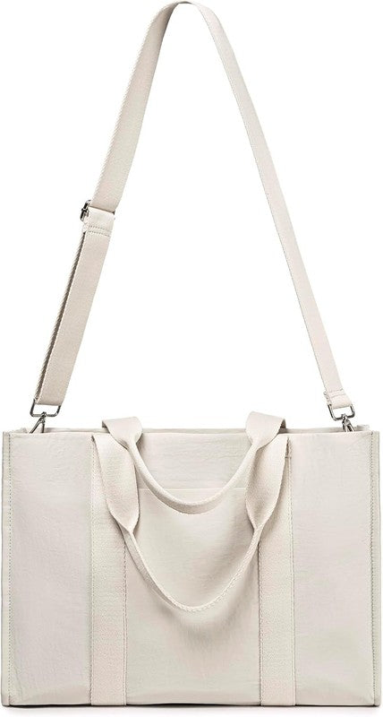 15.6" Laptop Tote Bag Women Canvas Work Messenger Shoulder Office Handbag6
