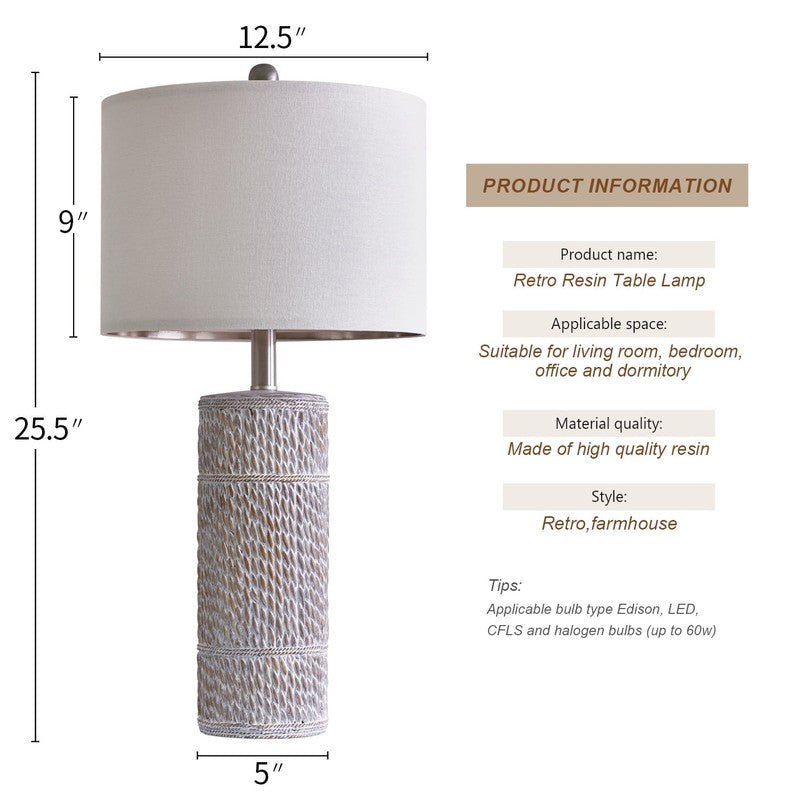 Set of 2 25.5" Farmhouse Table Lamps Resin Retro for Bedroom & Living Room5