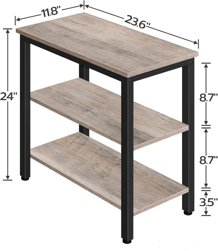 Rustic 3 Tier End Table Nightstand Narrow Side Table Greige Black2