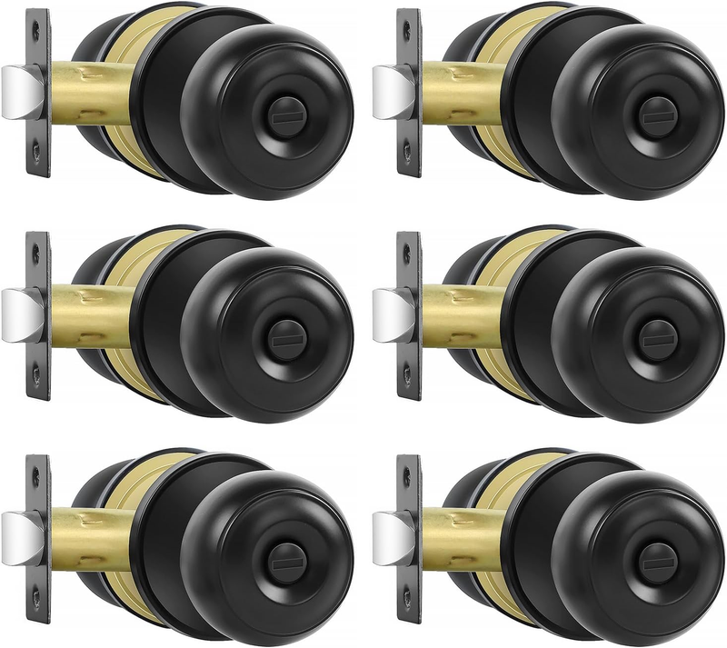 Privacy Door Knobs, 6 Pack Matte Black Door Knobs with Lock, Bed and Bath Door K0