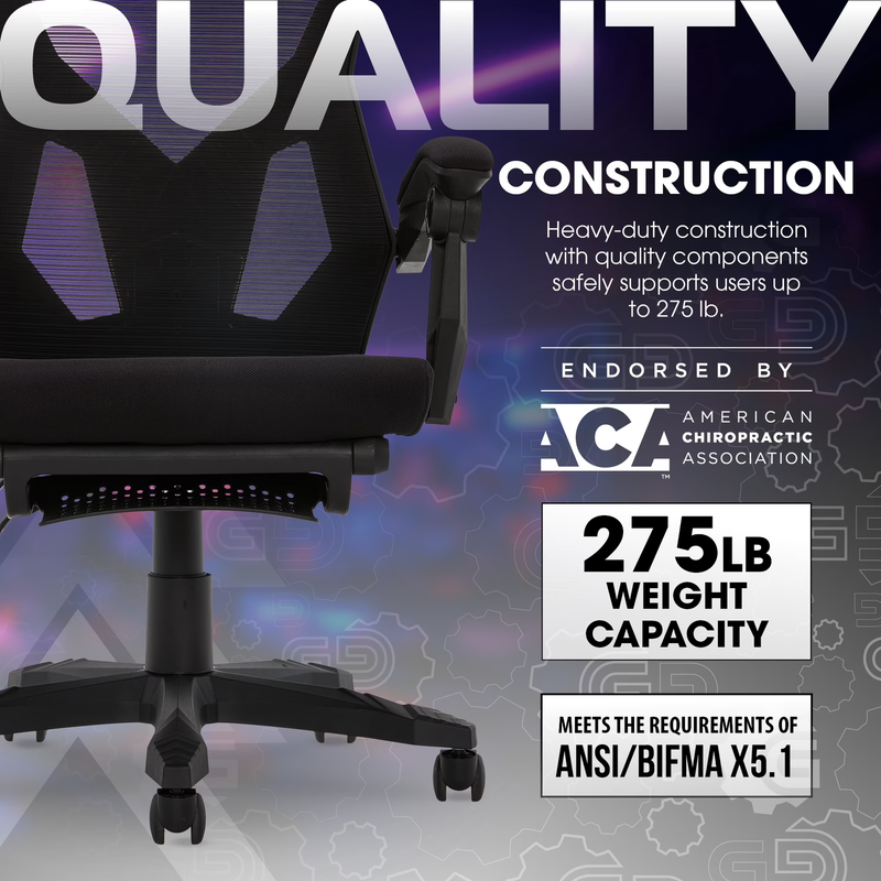 Gaming Office Chair with Extendable Leg Rest Black Fabric Ergonomic10